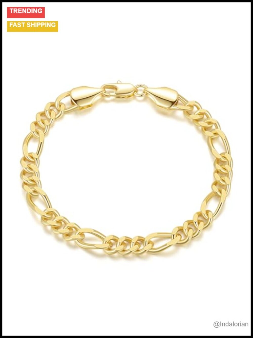 14K Gold Plated Figaro Chain Bracelet 6.2mm Link Lobster Clasp Unisex